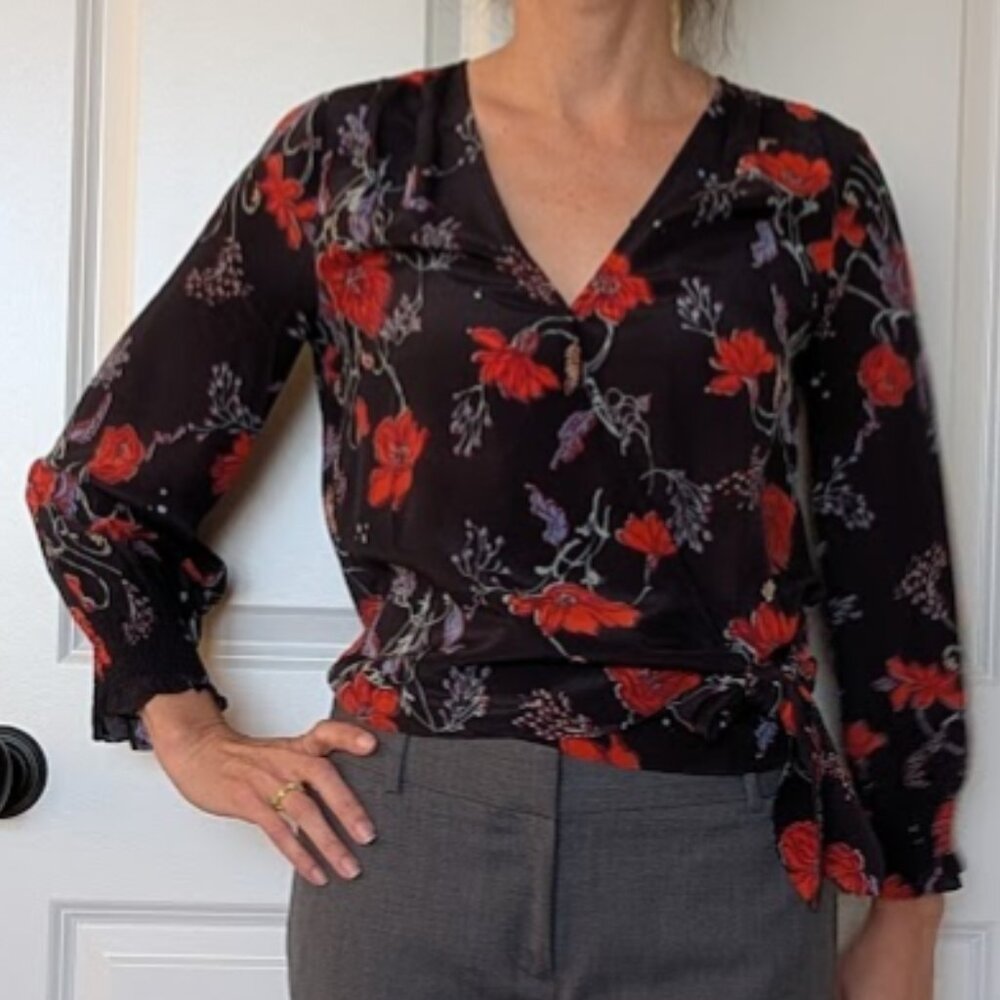 Madewell Long-Sleeve Silk Blouse - Floral - Size Small